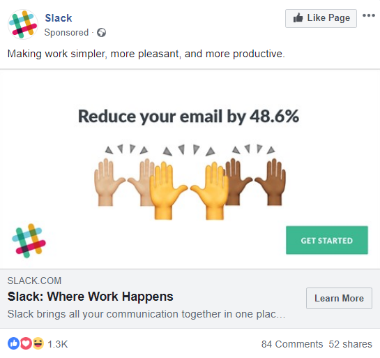 Slack landing page example
