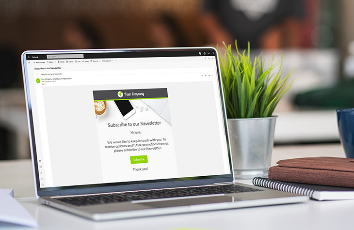 Promo email on laptop