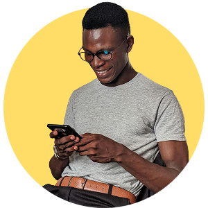 person looking at their phone while very happy