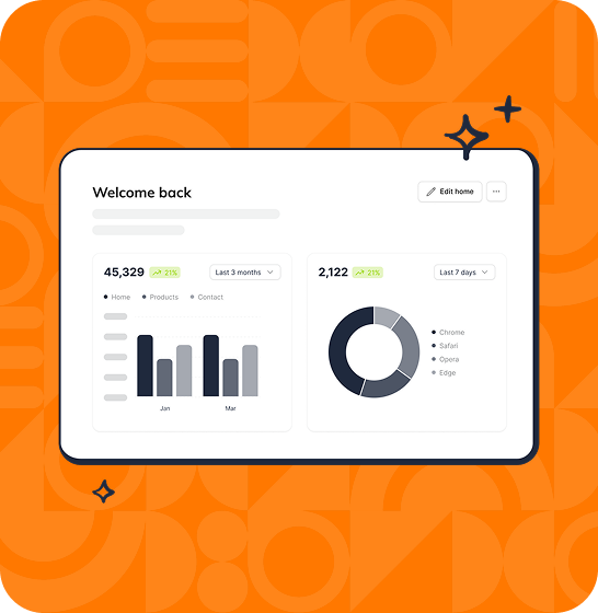 an illustration of database management analytics on a orange background