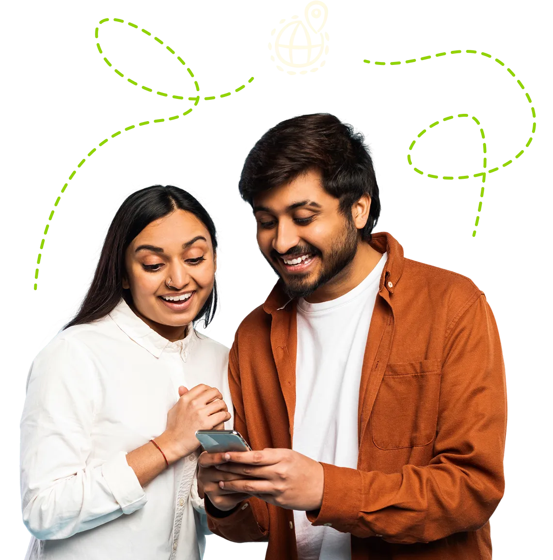 a man and a woman looking at their phone trying to send messages