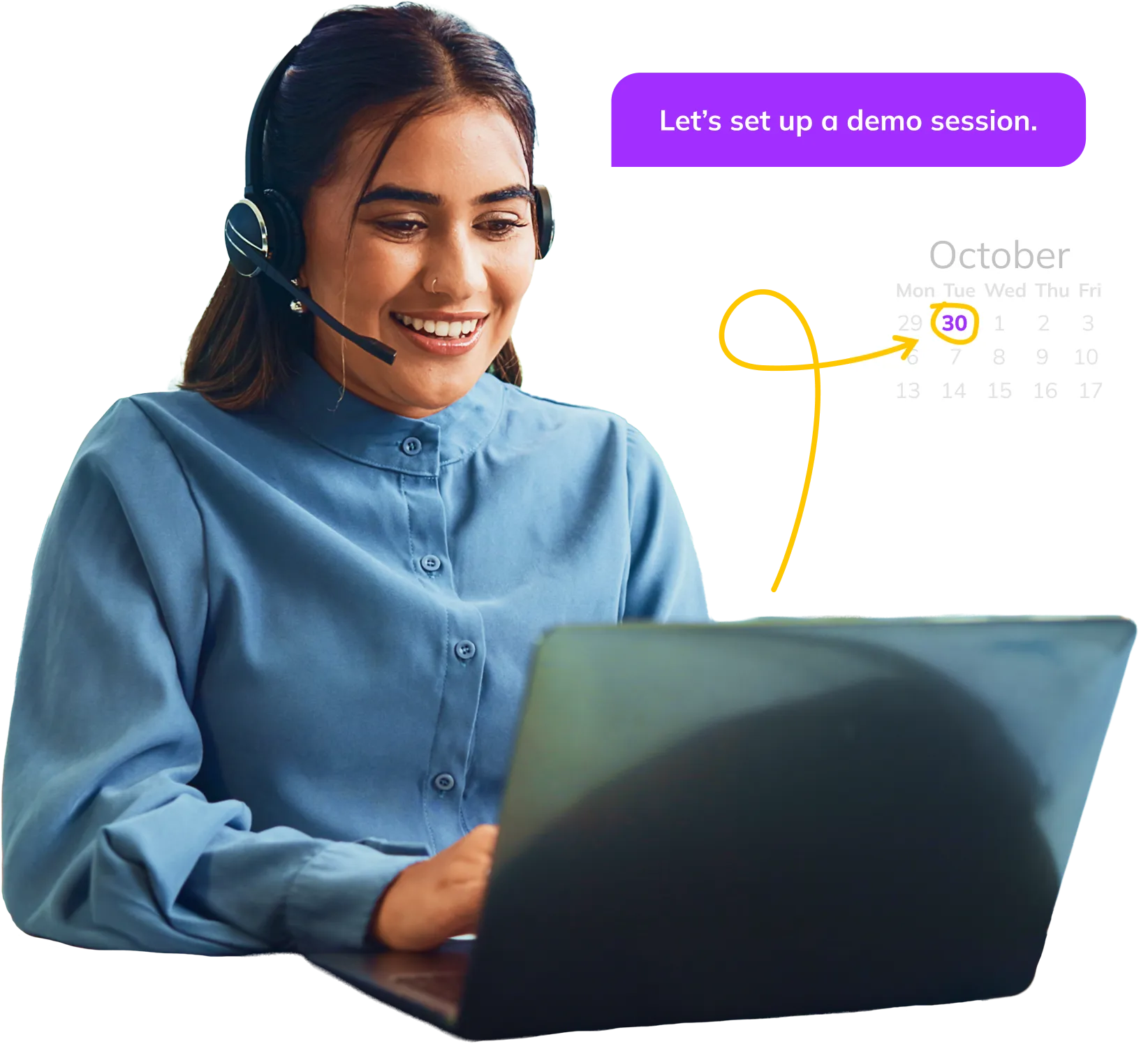 woman working on her laptop with graphics and a calendar