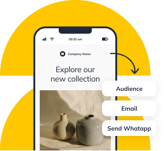 a phone on a yellow background, on the phone is a omnichannel communication platform website