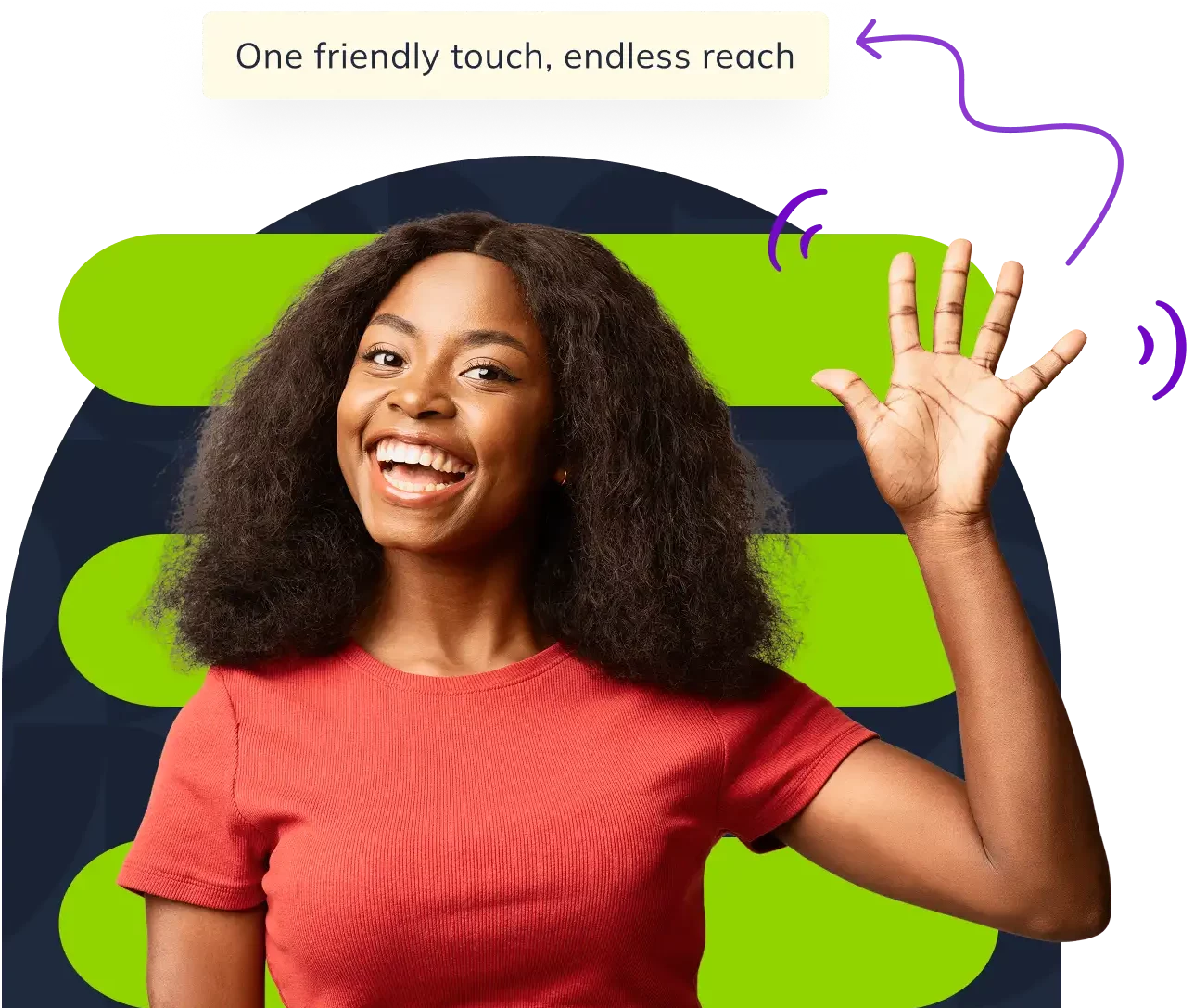 A young lady waving and being friendly.