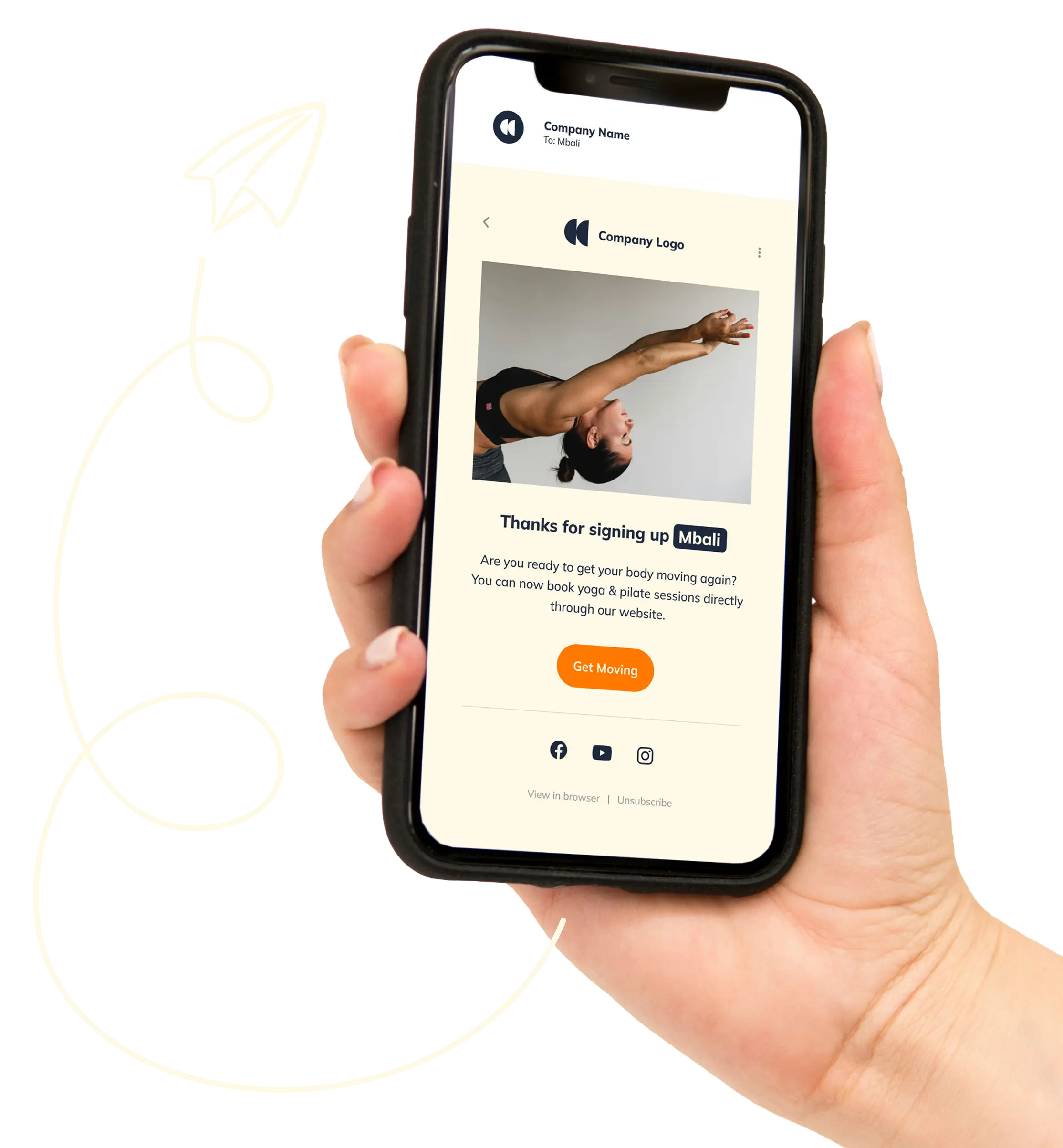 a phone in a hand, on the phone is an email delivered by bulk email marketing from Everlytic.