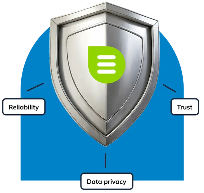 A graphic of a shield with the Everlytic logo on to symbolise that this software is safe and secure.