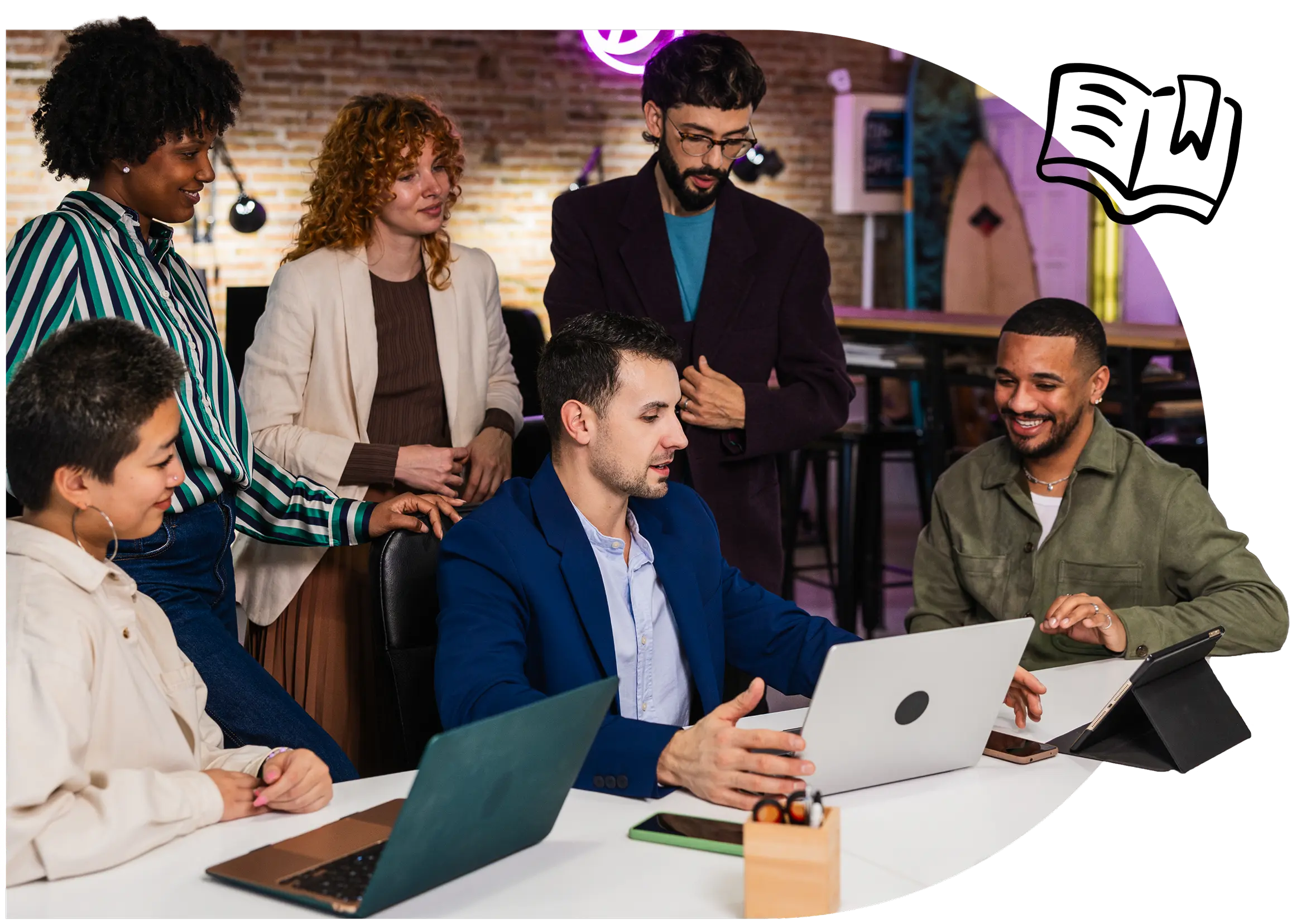 A group of team members sitting around a table discussing and planning.