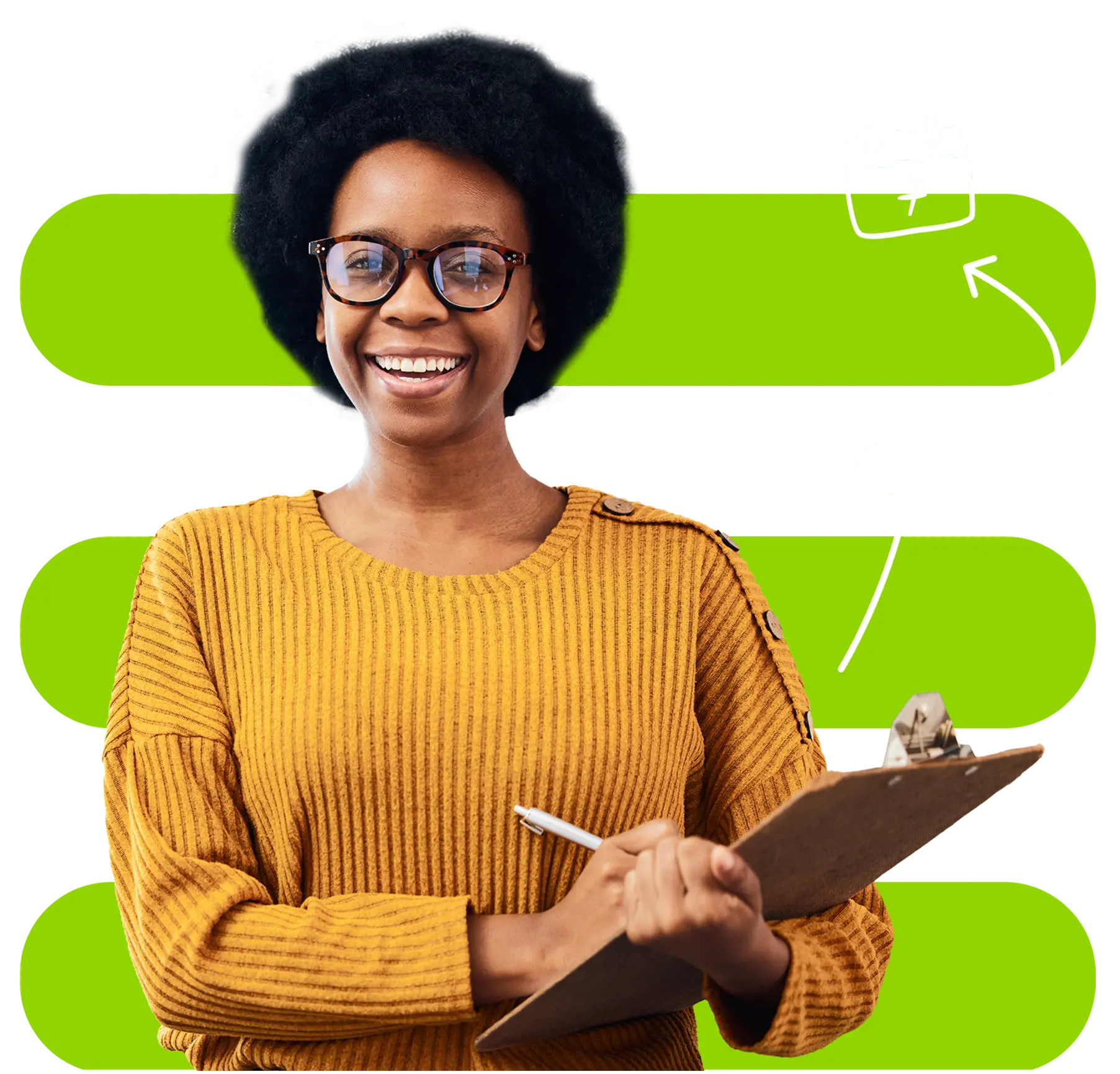 A young lady smiling and holding a checkboard.