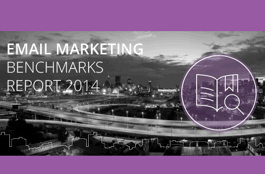 An email marketing benchmarks report of 2014 cover image.
