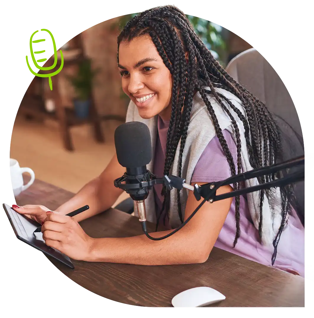 woman busy talking on the everlytic podcast
