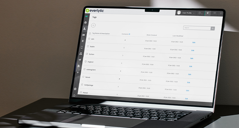 3 Ways to Supercharge Your Email Personalisation with List Segmentation_Everlytic Blog_Laptop Featuring Tag Manager